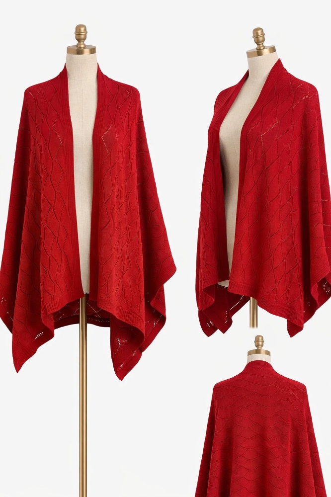 Aura | Ajur Desenli Kırmızı Triko Şal resmi