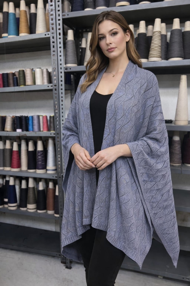 Aura | Ajur Desenli İndigo Triko Şal