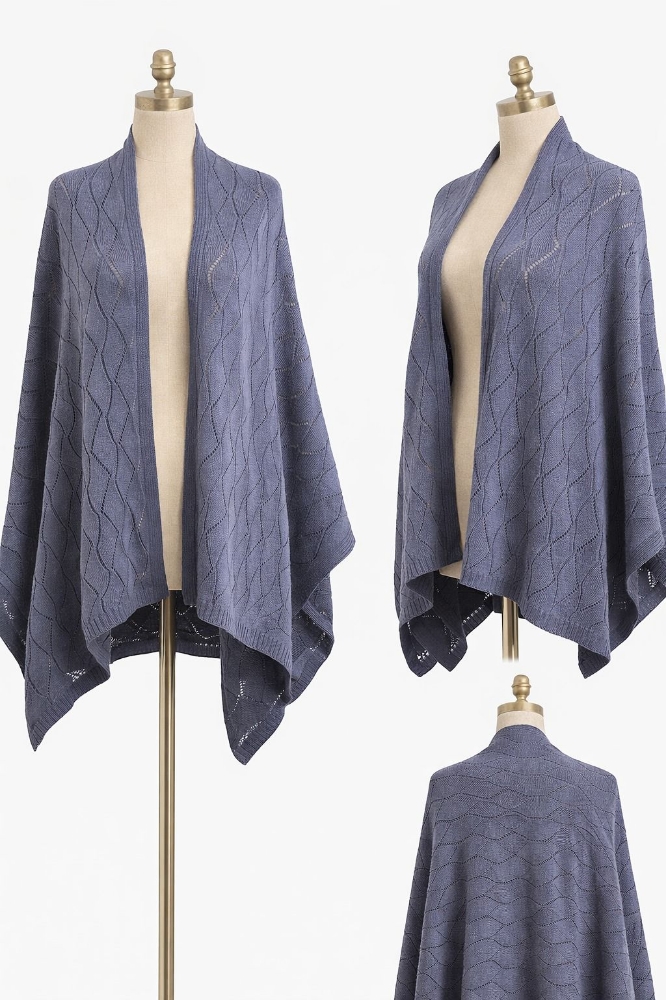 Aura | Ajur Desenli İndigo Triko Şal resmi