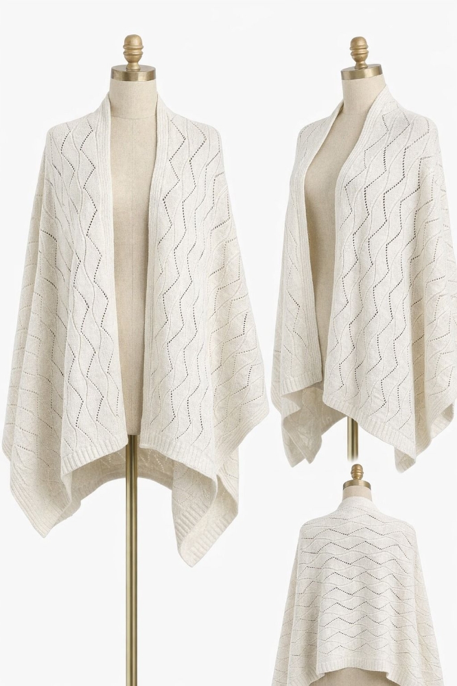 Aura | Ajur Desenli Ekru Triko Şal resmi