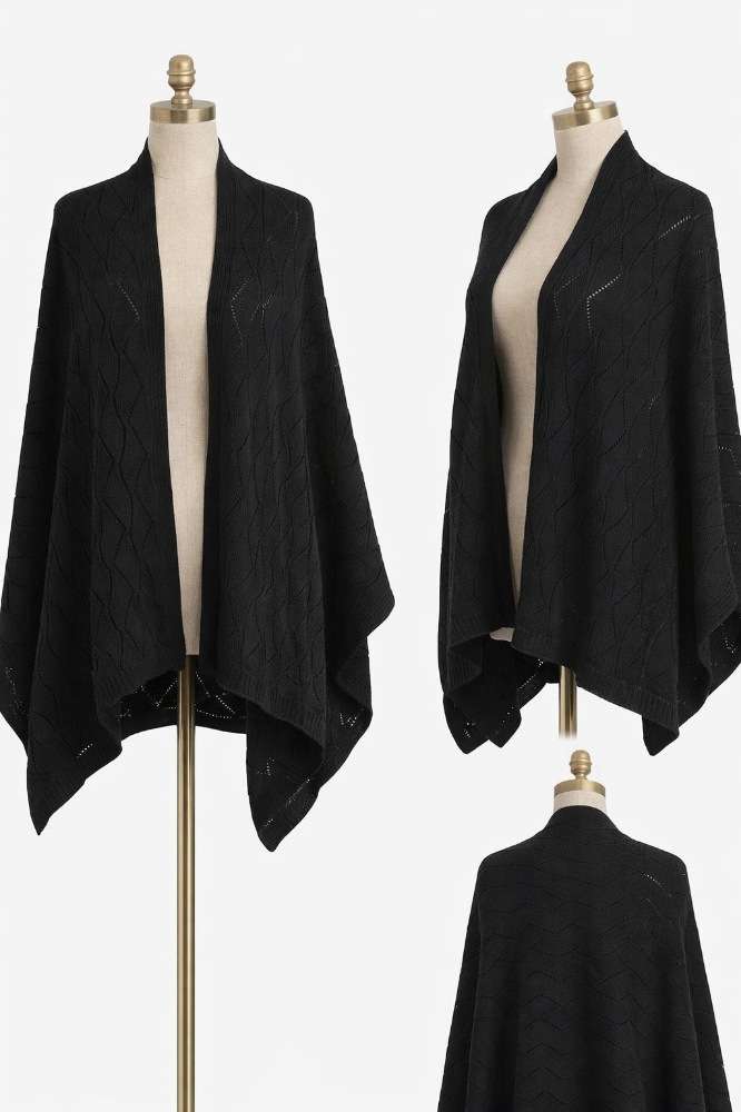Aura | Ajur Desenli Siyah Triko Şal resmi